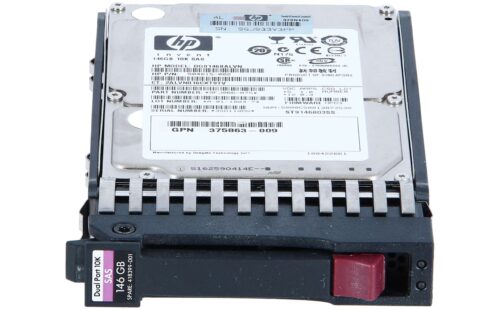 Disco duro HP HDD 146.0GB SAS 10K, formato 2.5 pulgadas, con etiqueta detallada.