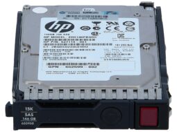 Disco duro HP HDD 146GB SAS 15K 2.5 pulgadas, vista superior con etiquetas detalladas.