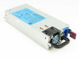 Fuente de alimentación HP de 460W para servidor, con etiqueta azul y conectores visibles.