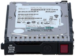 Disco duro HP de 900GB, 15k RPM SAS 12Gbps, vista superior con etiquetas detalladas.