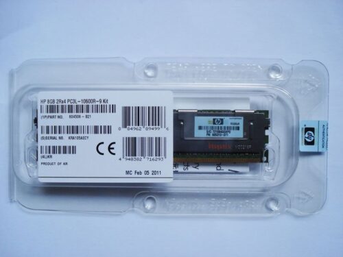 Módulo de memoria RAM HP 8GB Dual Rank en empaque plástico transparente.