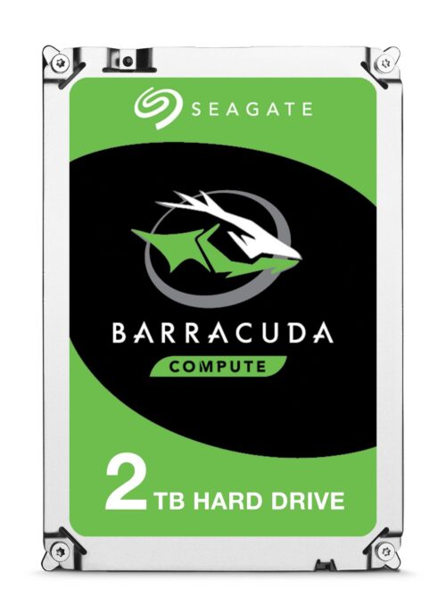 Disco duro Seagate Barracuda 2 TB, SATA III, 3.5 pulgadas, diseño frontal.