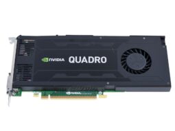 Tarjeta gráfica NVIDIA Quadro K4200, vista lateral mostrando el ventilador y conexiones PCIe.